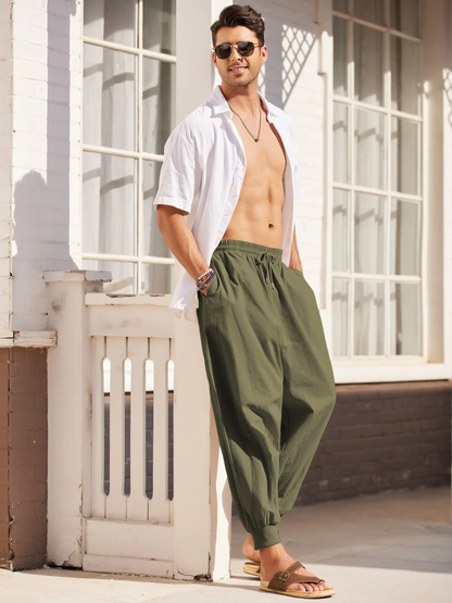 Men's Pants Hippie Harem Baggy Linen