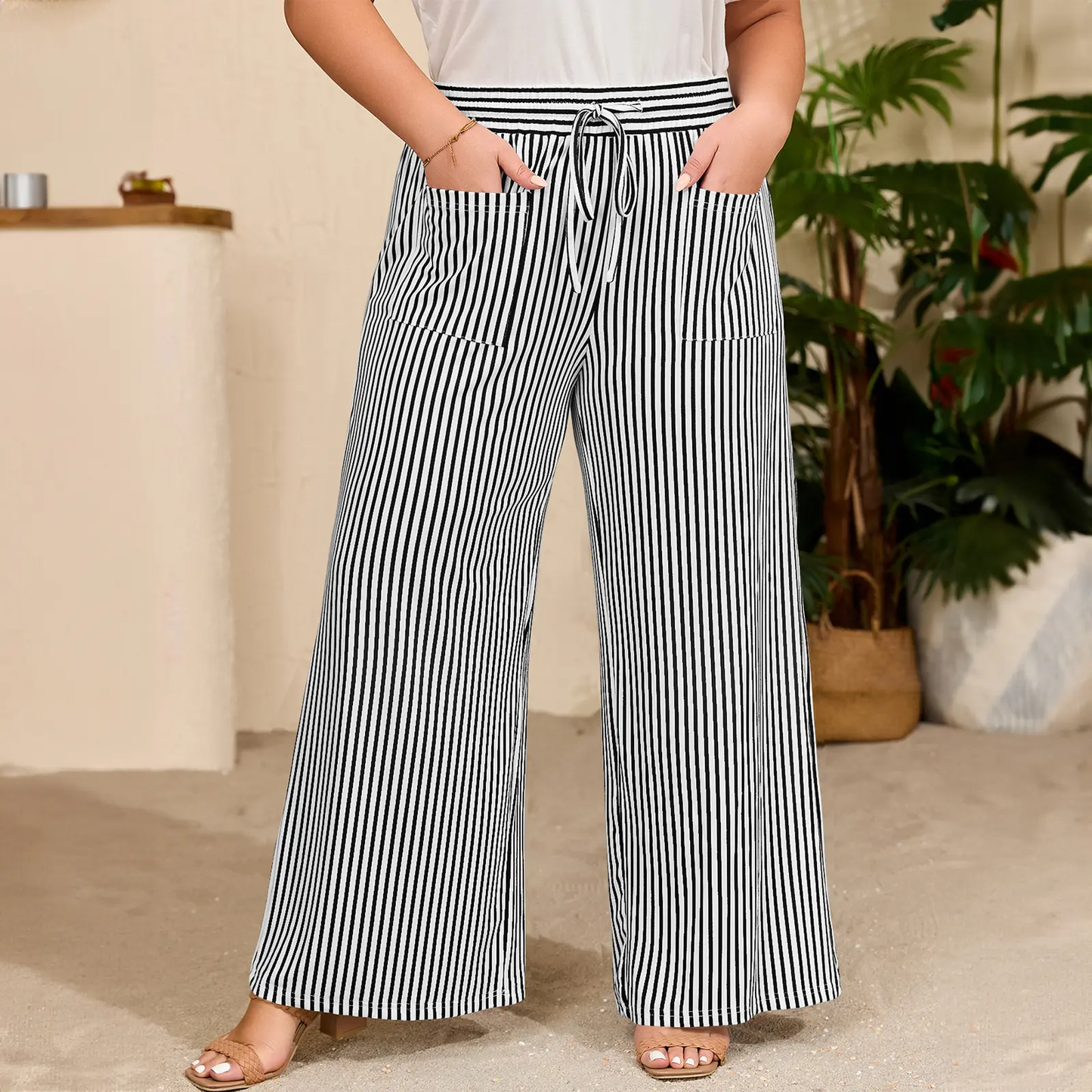 Womens Plus Size Wide Leg Pantswith Pockets
