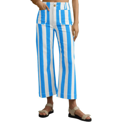 Womens Cropped Striped Jeans with Pockets