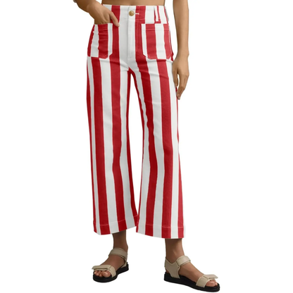 Womens Cropped Striped Jeans with Pockets