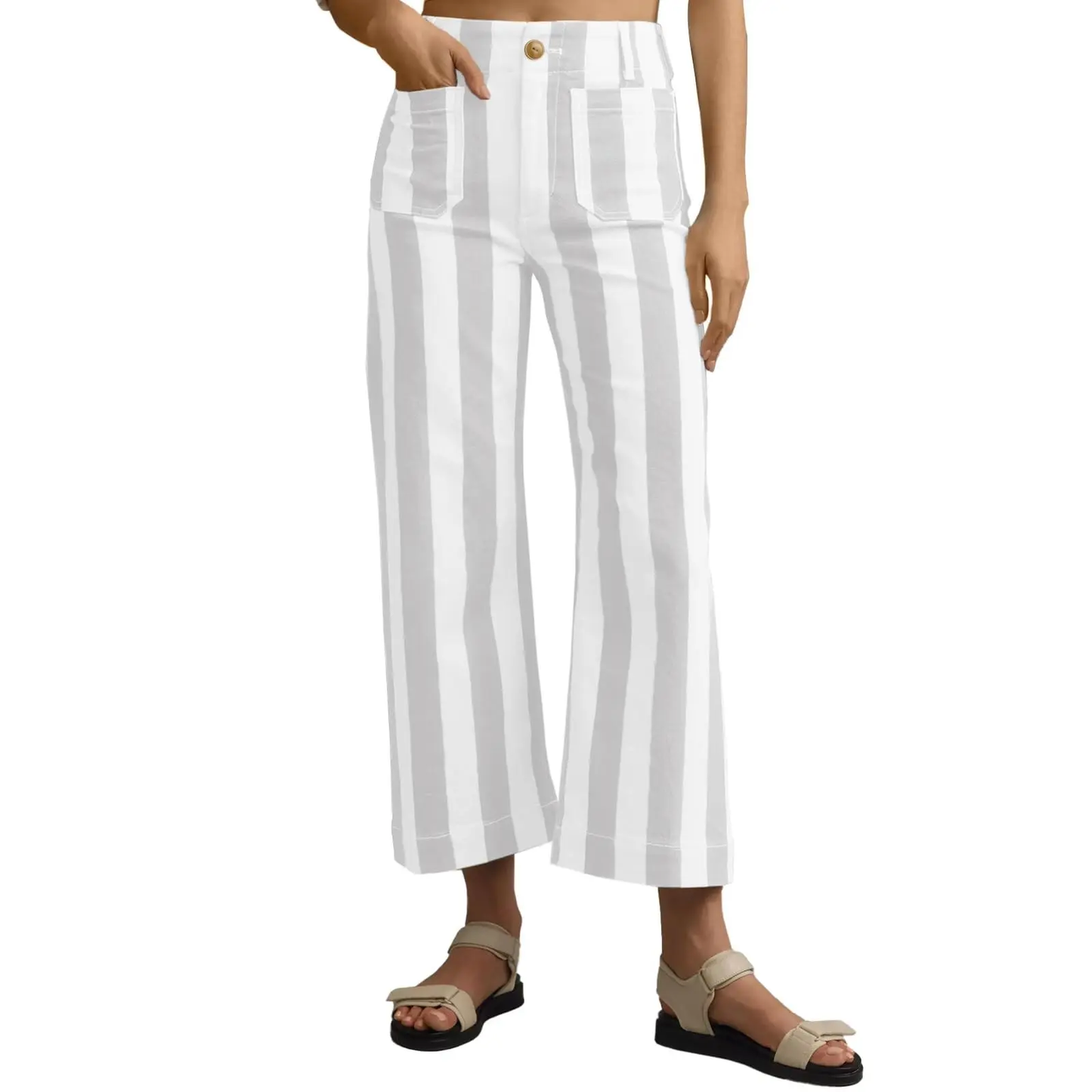 Womens Cropped Striped Jeans with Pockets