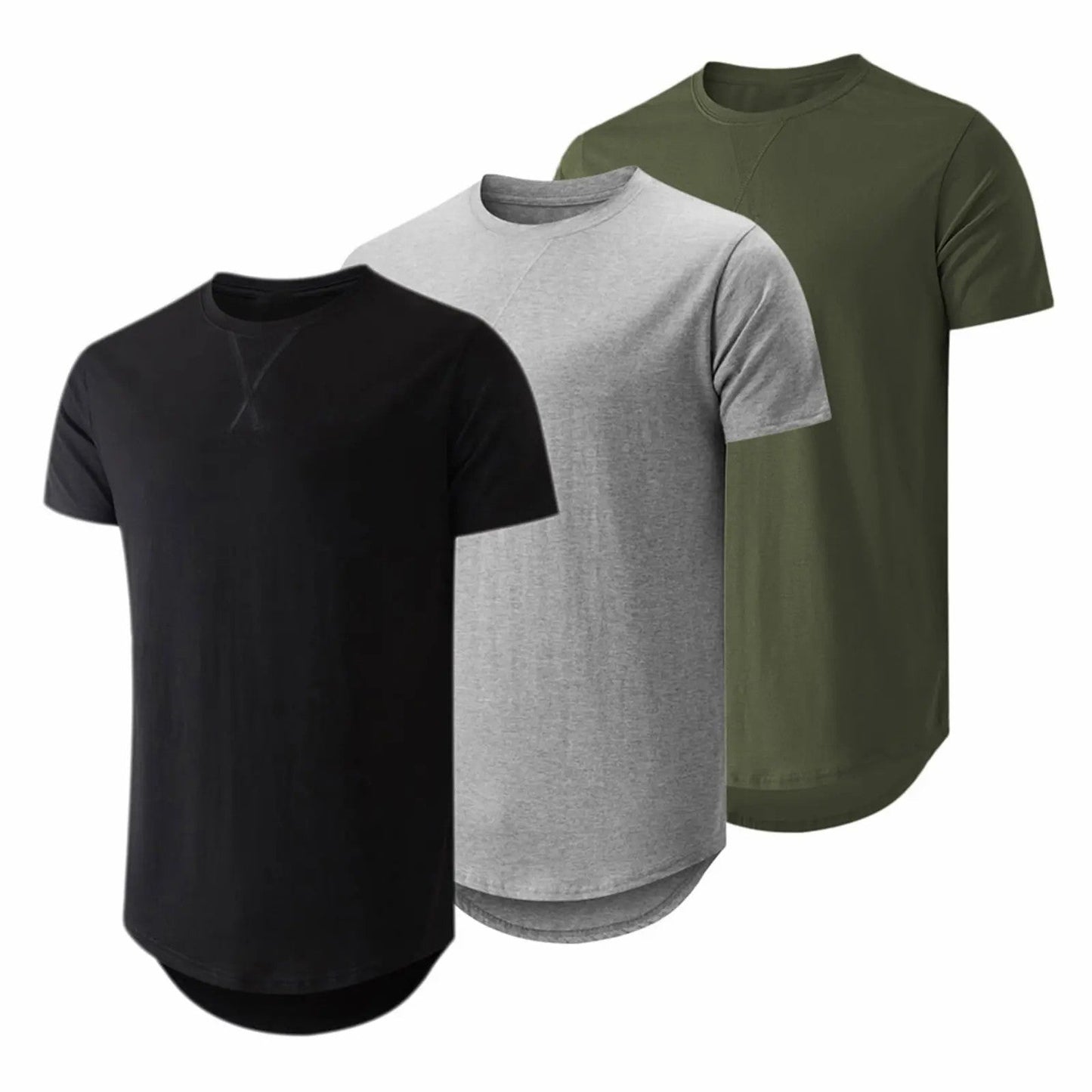 Mens 3 Pack Cotton Hipster Hip Hop Longline Crewneck T-Shirt