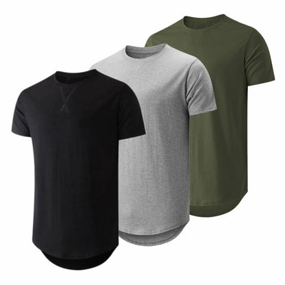 Mens 3 Pack Cotton Hipster Hip Hop Longline Crewneck T-Shirt