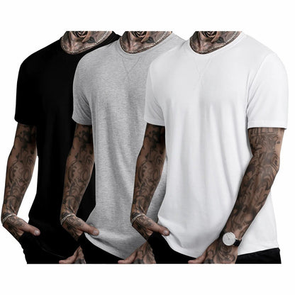 Mens 3 Pack Cotton Hipster Hip Hop Longline Crewneck T-Shirt