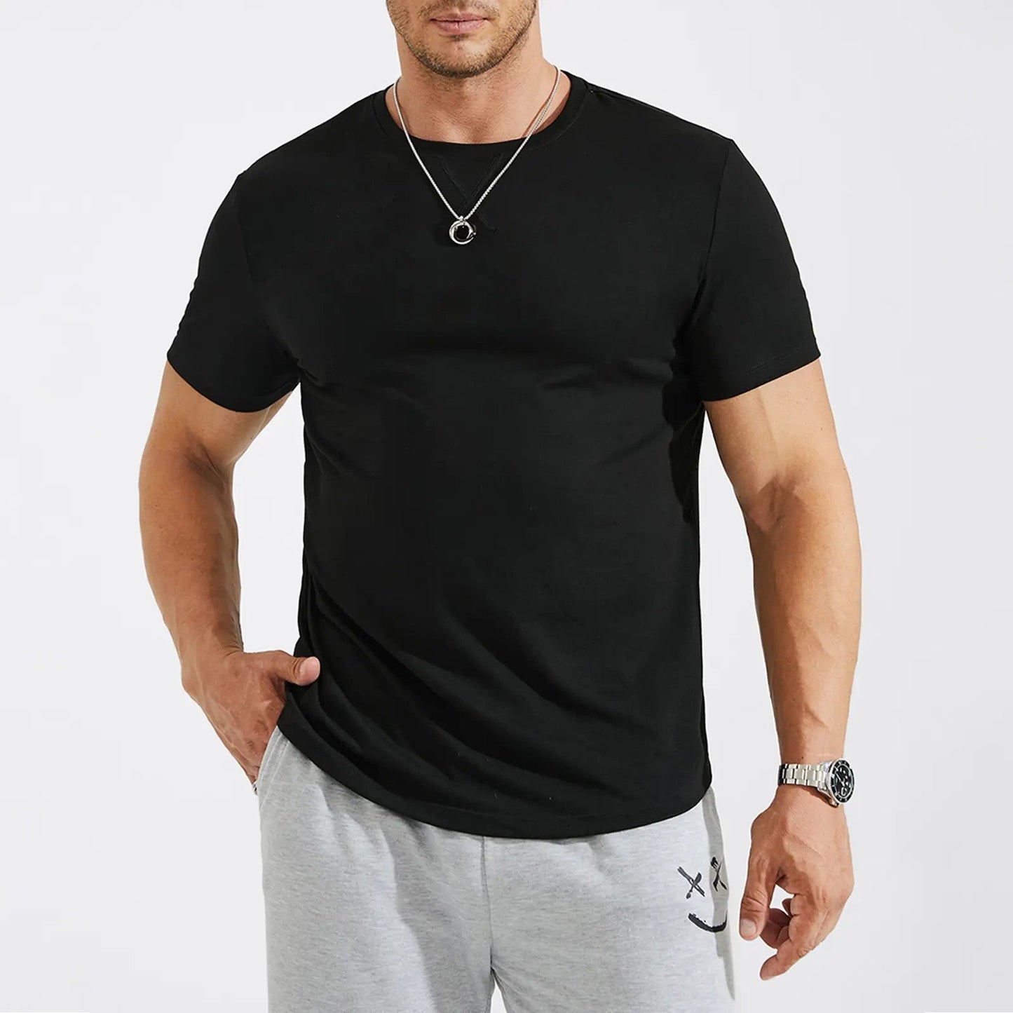Mens 3 Pack Cotton Hipster Hip Hop Longline Crewneck T-Shirt