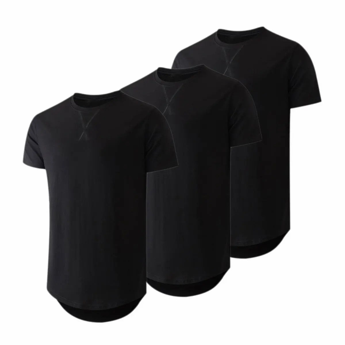 Mens 3 Pack Cotton Hipster Hip Hop Longline Crewneck T-Shirt