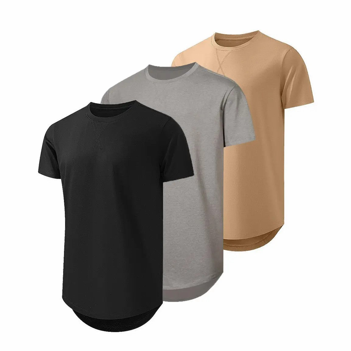 Mens 3 Pack Cotton Hipster Hip Hop Longline Crewneck T-Shirt