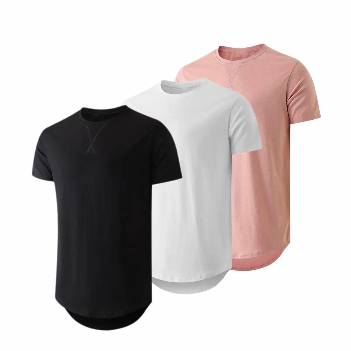 Mens 3 Pack Cotton Hipster Hip Hop Longline Crewneck T-Shirt