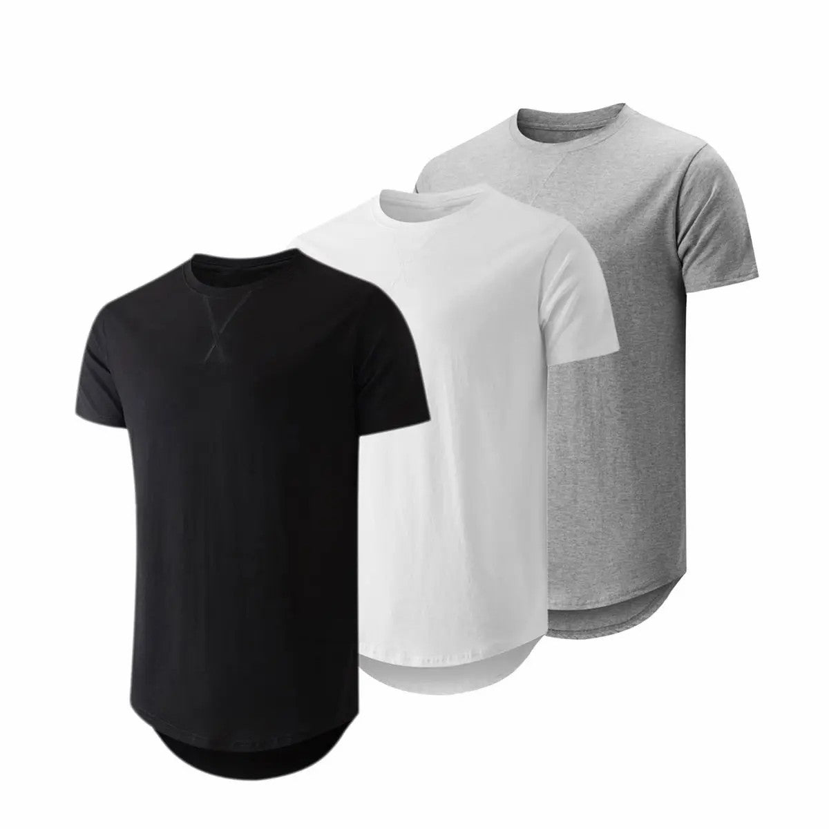 Mens 3 Pack Cotton Hipster Hip Hop Longline Crewneck T-Shirt