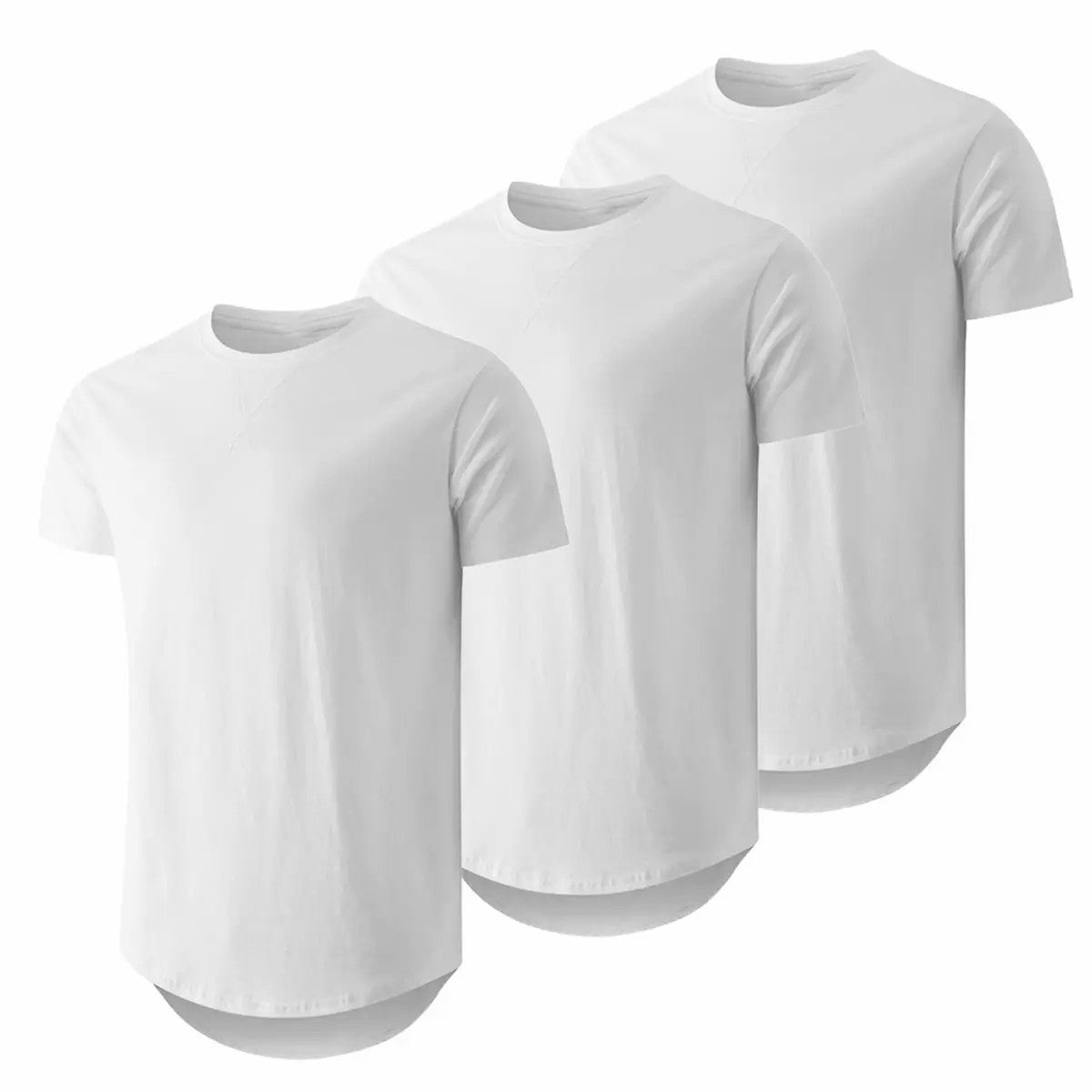 Mens 3 Pack Cotton Hipster Hip Hop Longline Crewneck T-Shirt