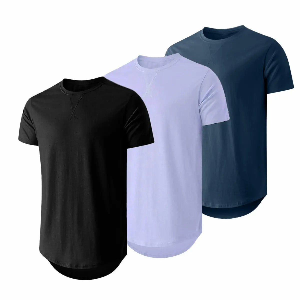 Mens 3 Pack Cotton Hipster Hip Hop Longline Crewneck T-Shirt