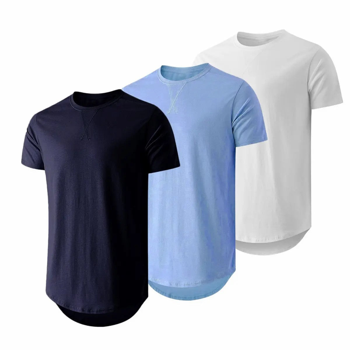 Mens 3 Pack Cotton Hipster Hip Hop Longline Crewneck T-Shirt
