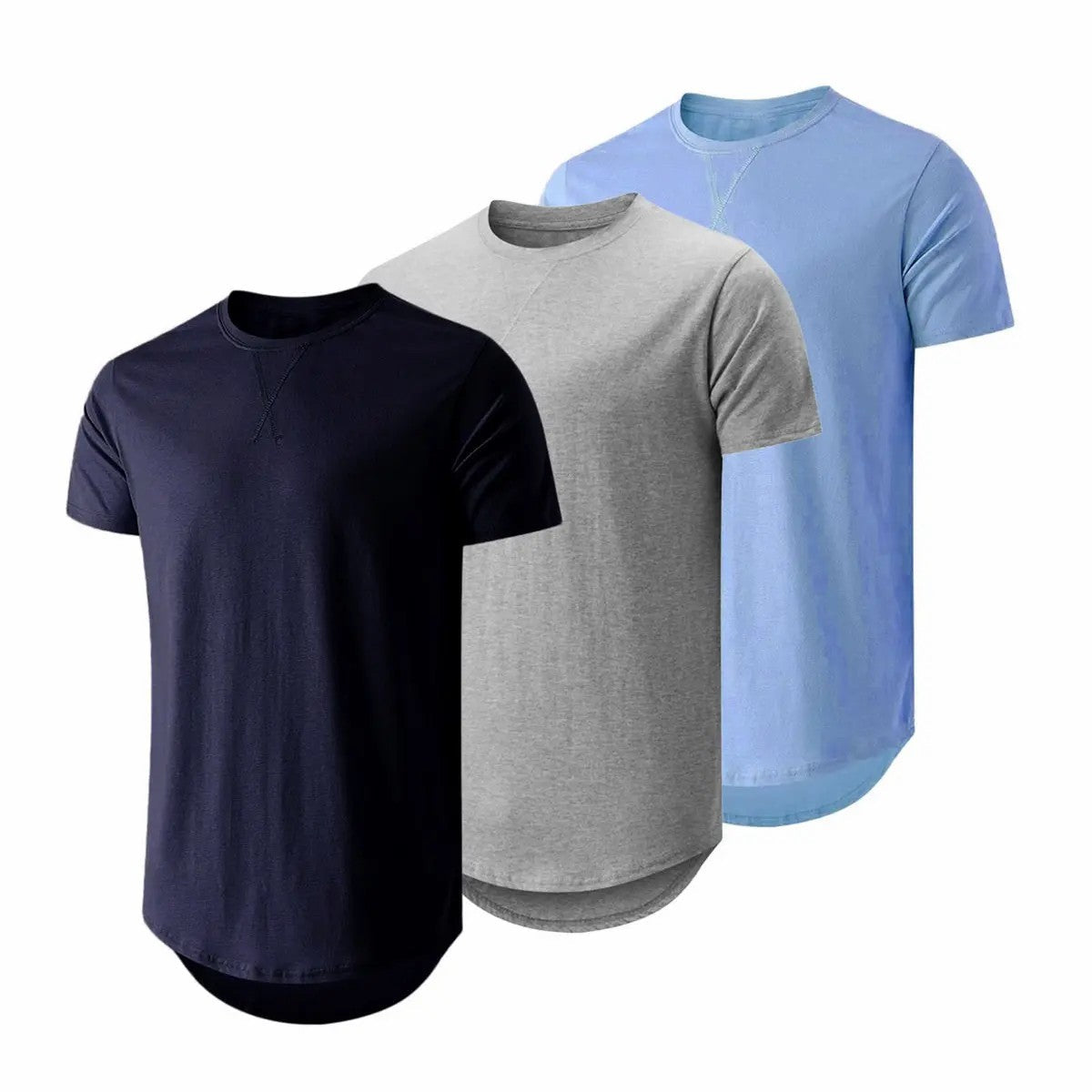 Mens 3 Pack Cotton Hipster Hip Hop Longline Crewneck T-Shirt