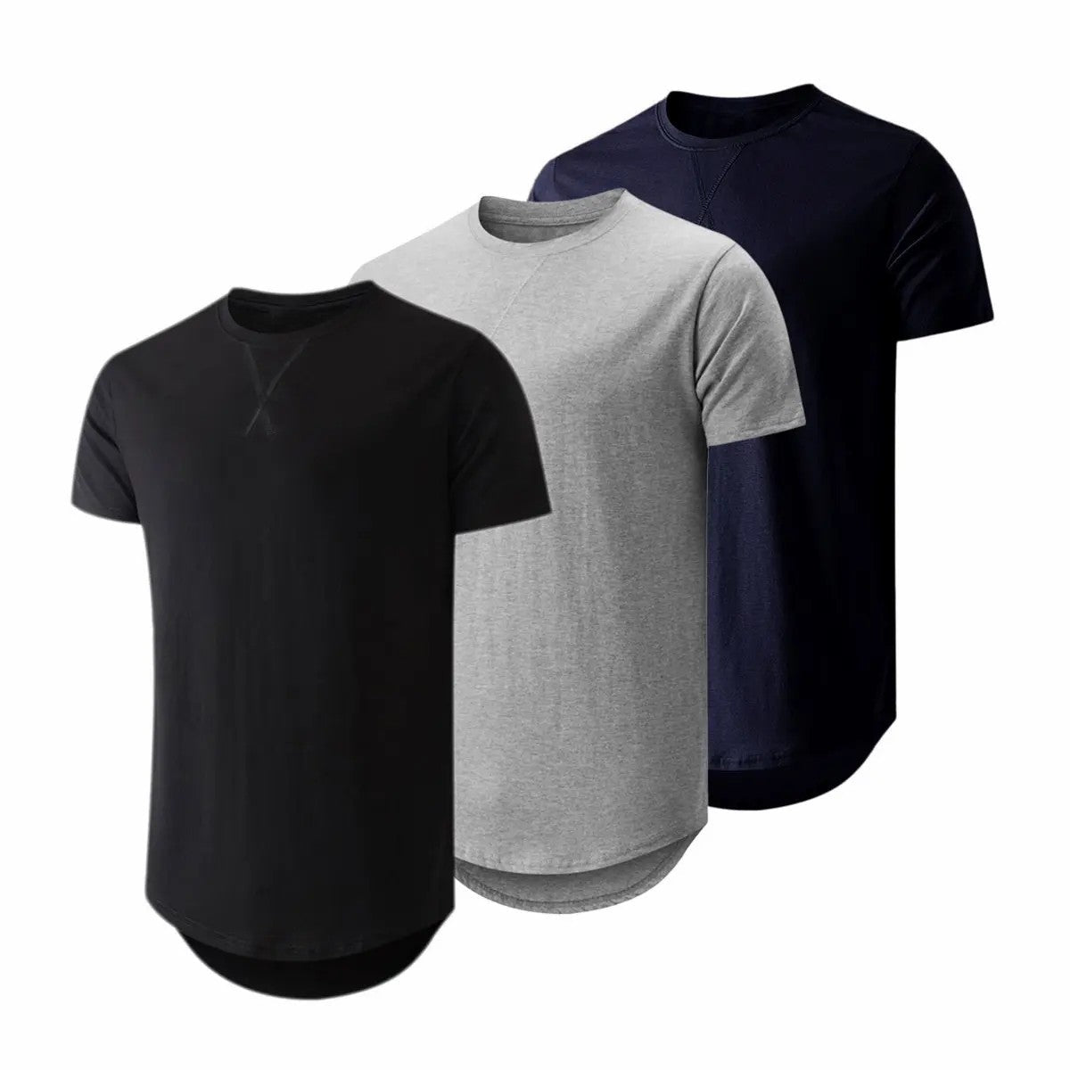 Mens 3 Pack Cotton Hipster Hip Hop Longline Crewneck T-Shirt