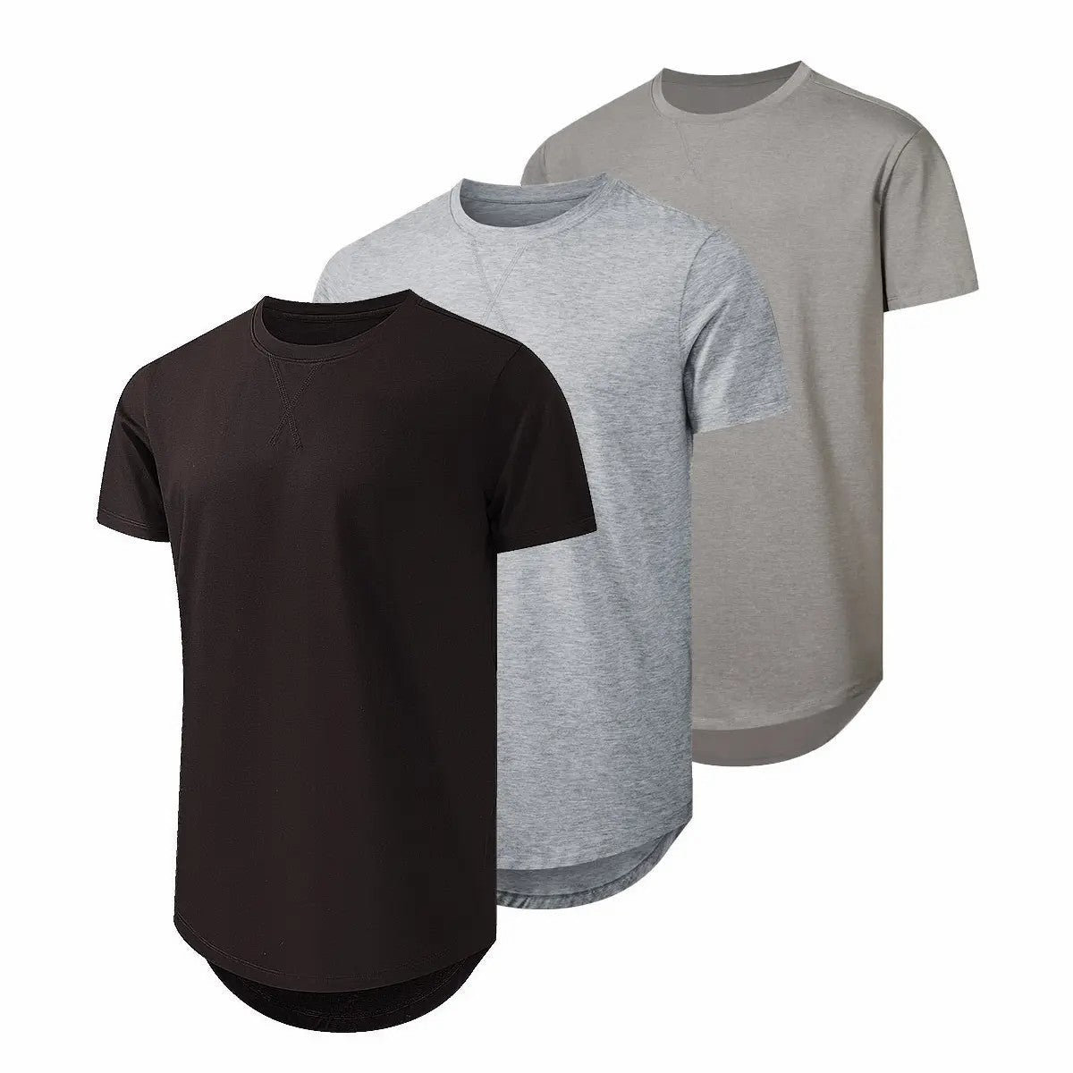 Mens 3 Pack Cotton Hipster Hip Hop Longline Crewneck T-Shirt
