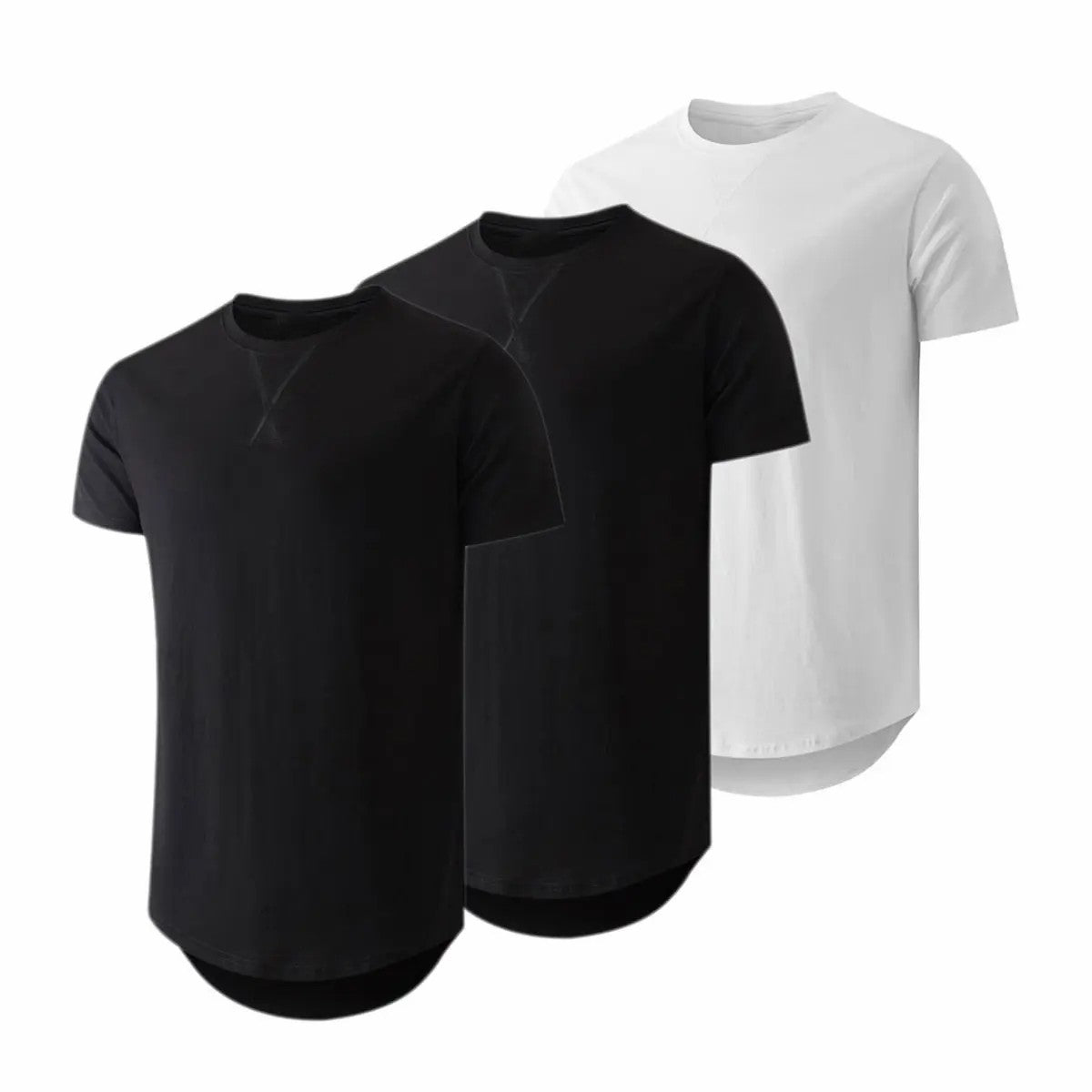 Mens 3 Pack Cotton Hipster Hip Hop Longline Crewneck T-Shirt