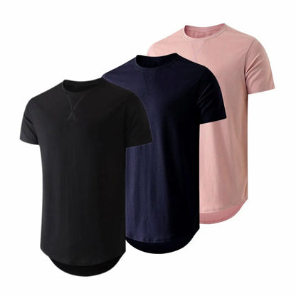 Mens 3 Pack Cotton Hipster Hip Hop Longline Crewneck T-Shirt