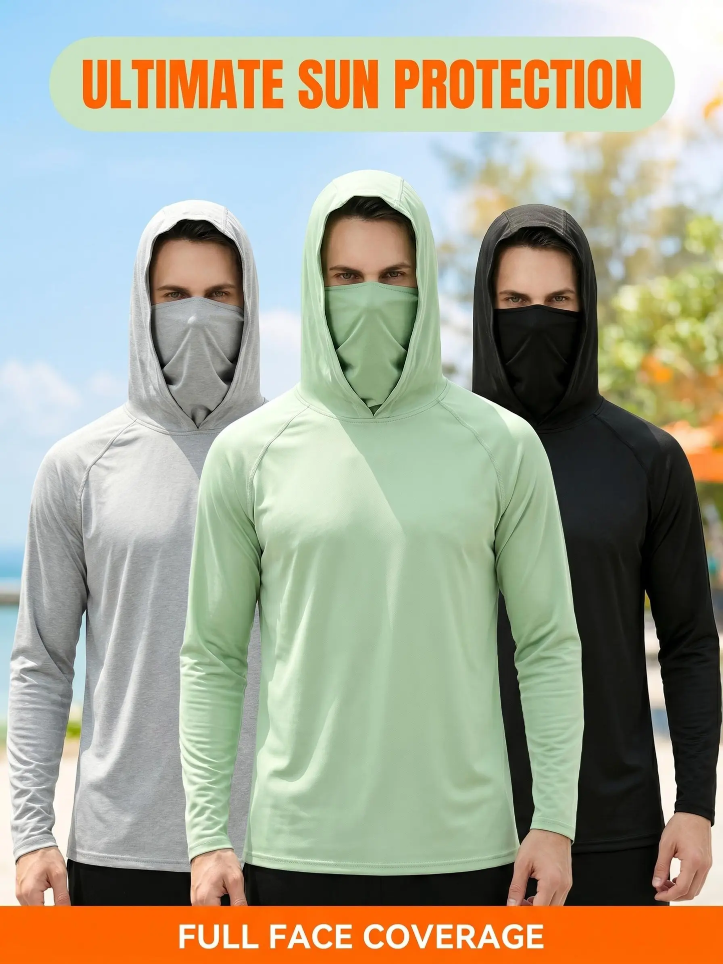3-Piece Set Men's Hooded Sun Protection Sweatshirt
