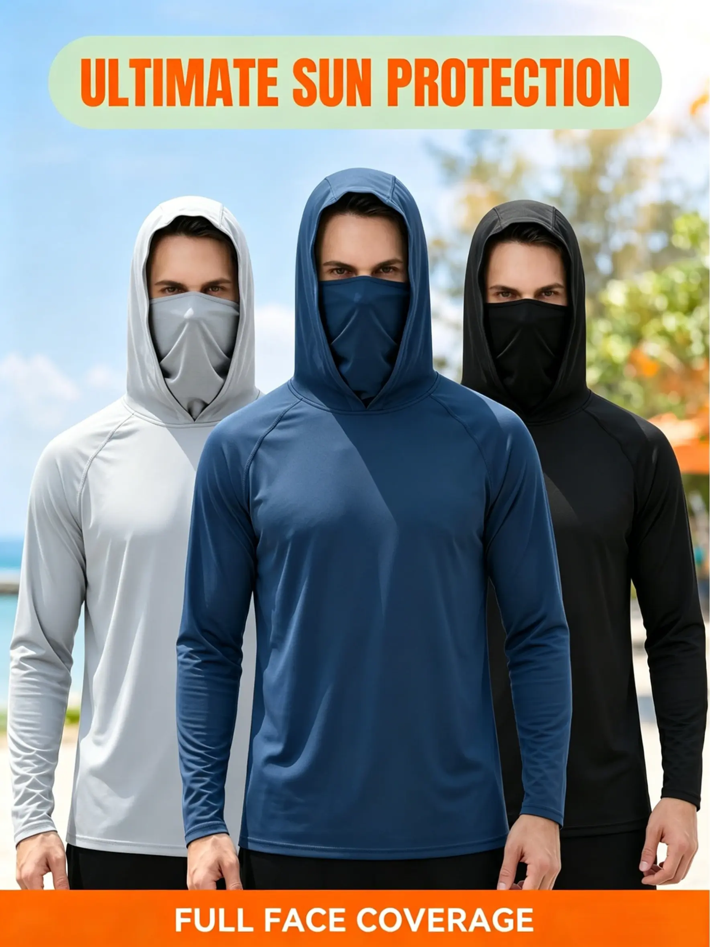 3-Piece Set Men's Hooded Sun Protection Sweatshirt