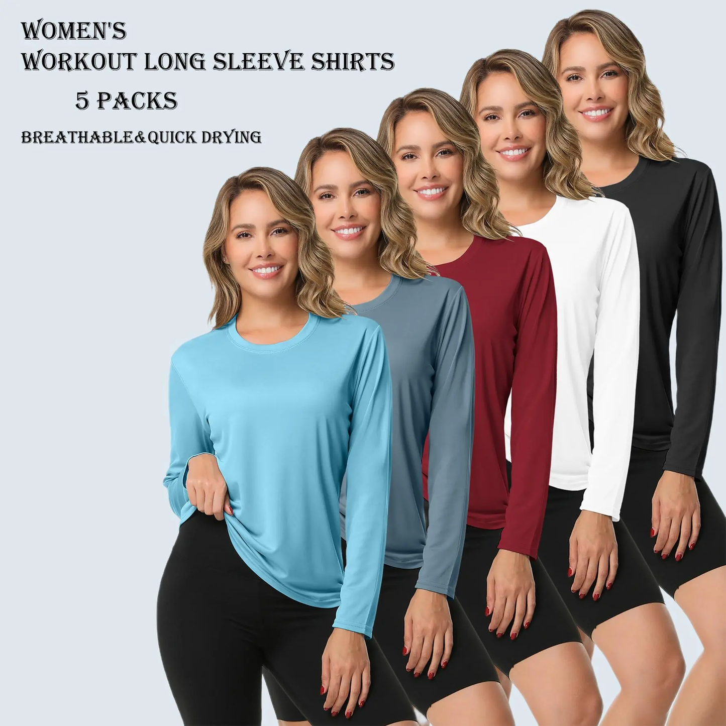 5-Pack Women's Long Sleeve Workout Shirts