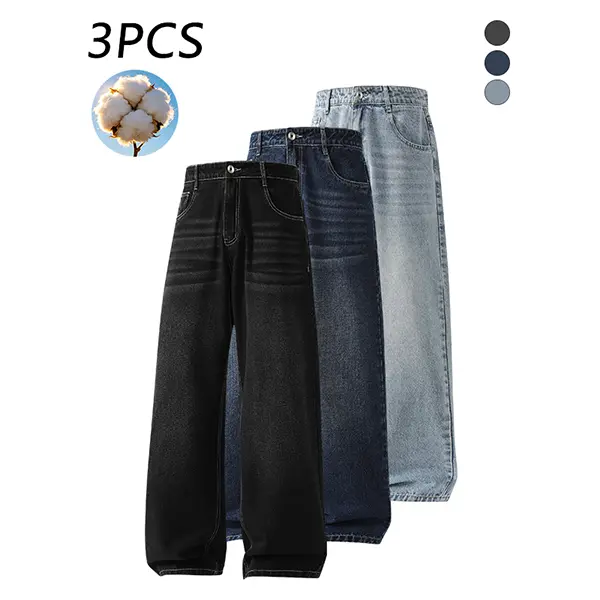 3-pack men’s cotton wide-leg jeans