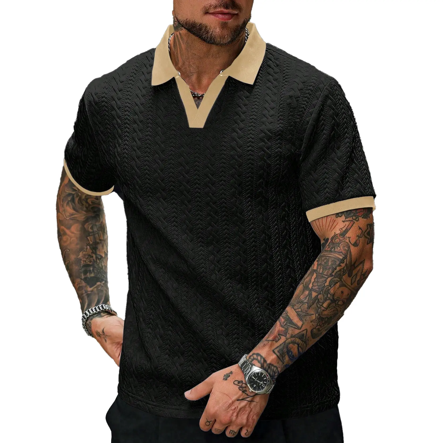 Men's Contrast Knit Polo Shirt