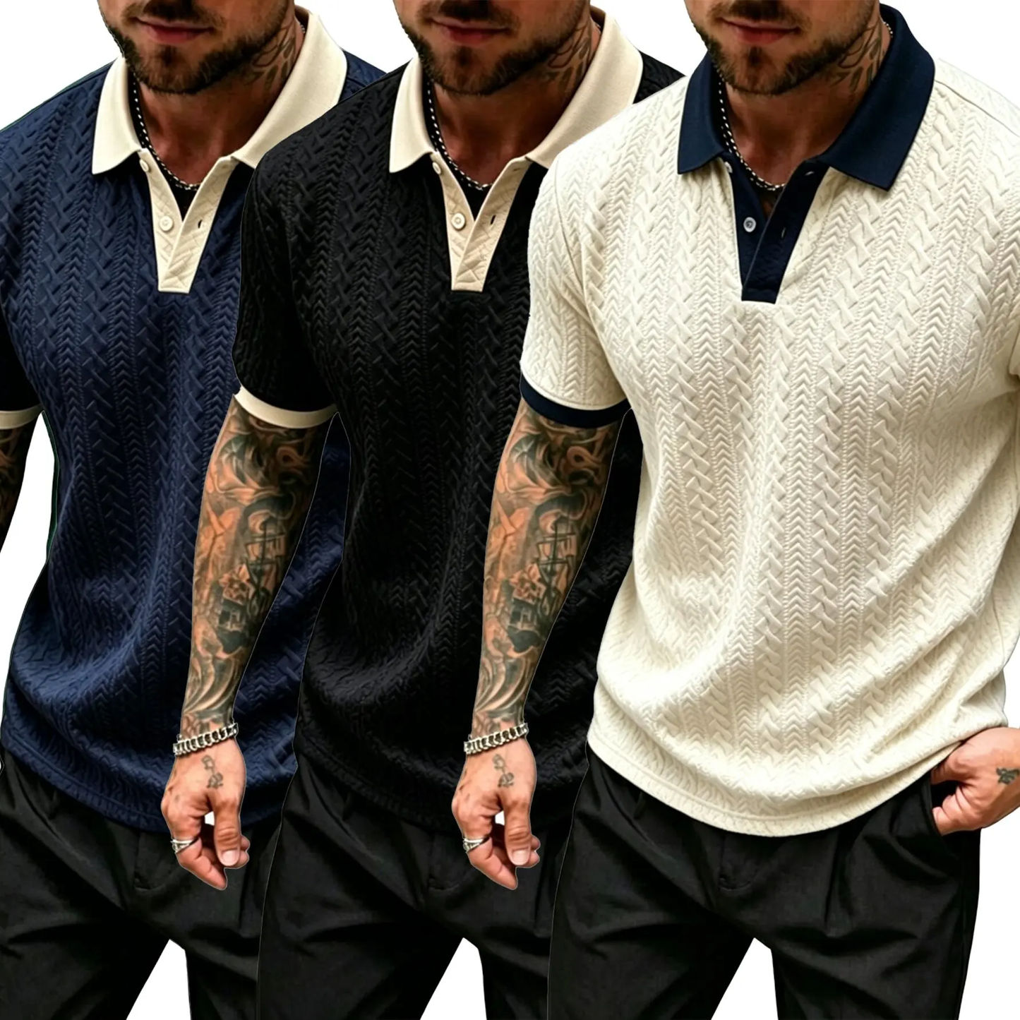 Men's Contrast Knit Polo Shirt