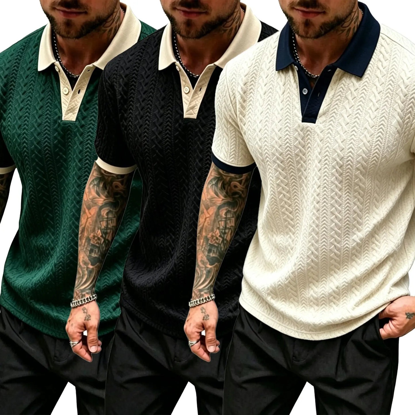Men's Contrast Knit Polo Shirt