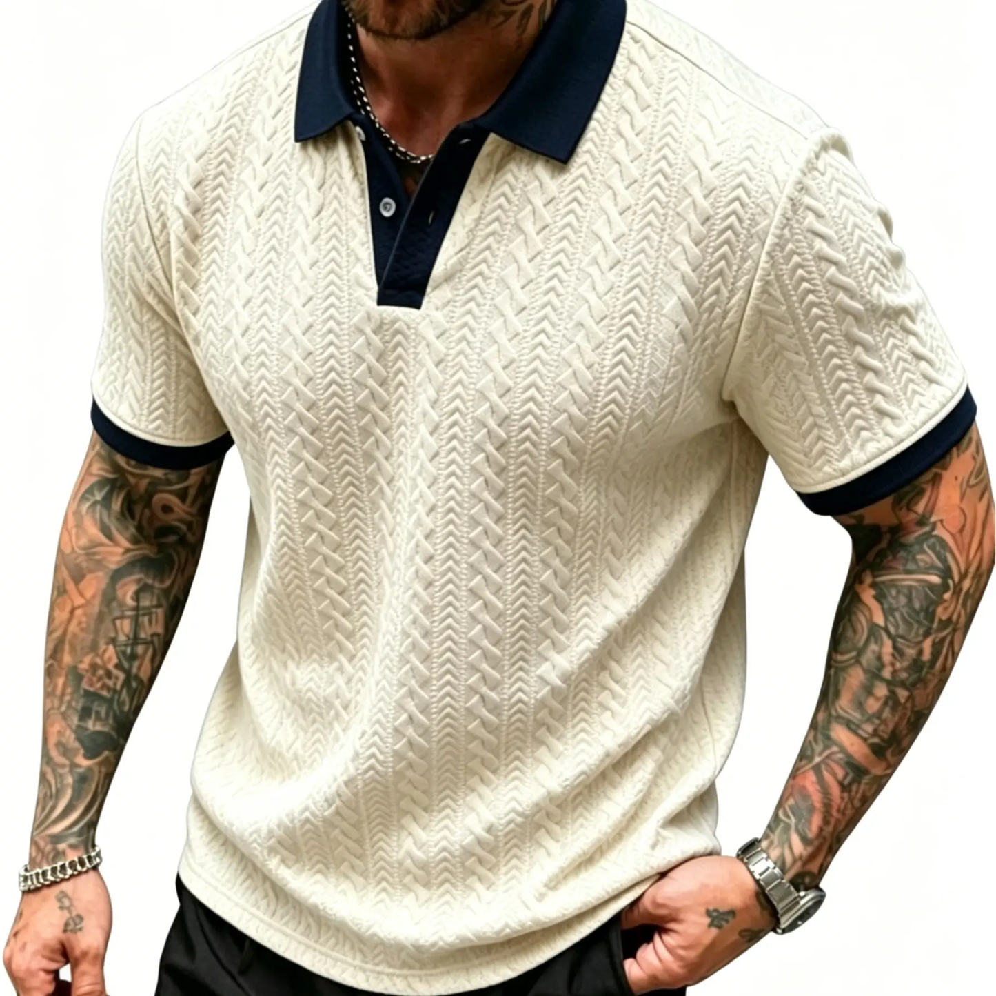 Men's Contrast Knit Polo Shirt