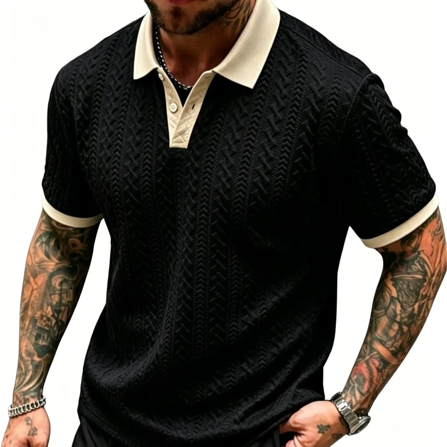 Men's Contrast Knit Polo Shirt