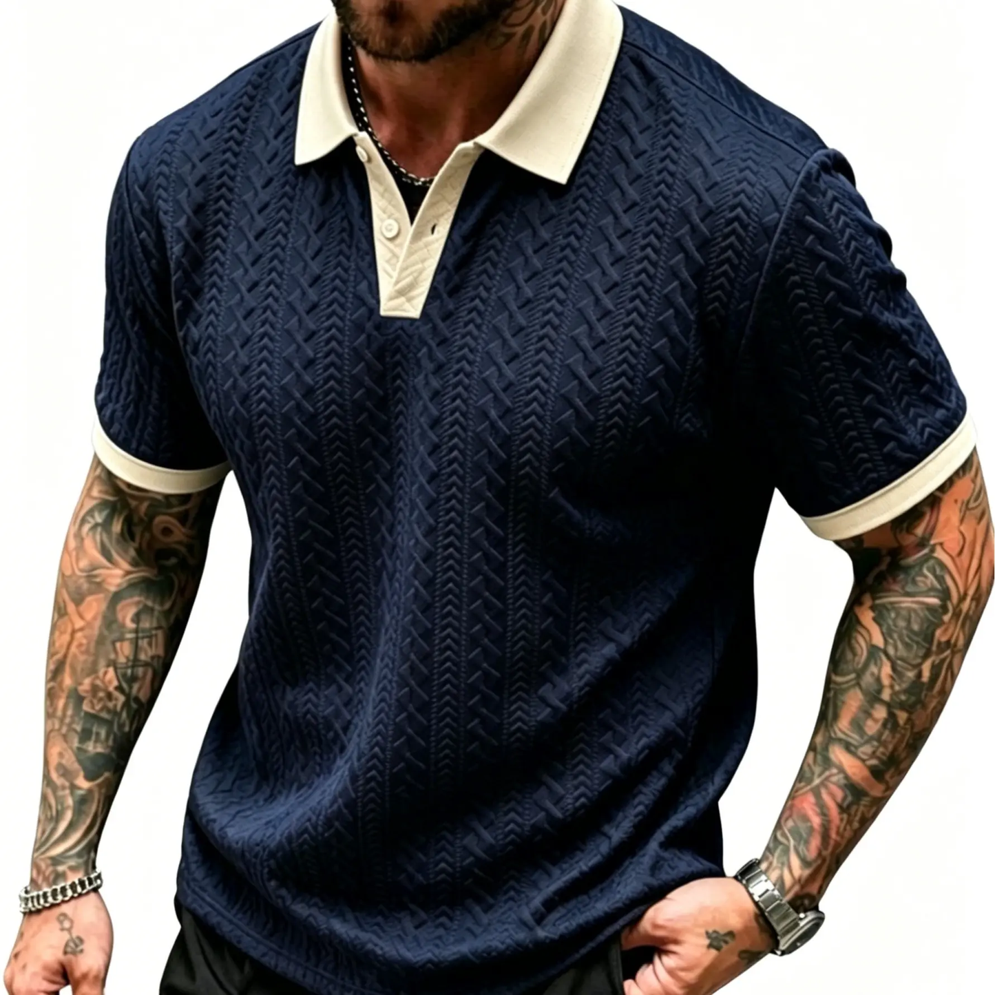 Men's Contrast Knit Polo Shirt