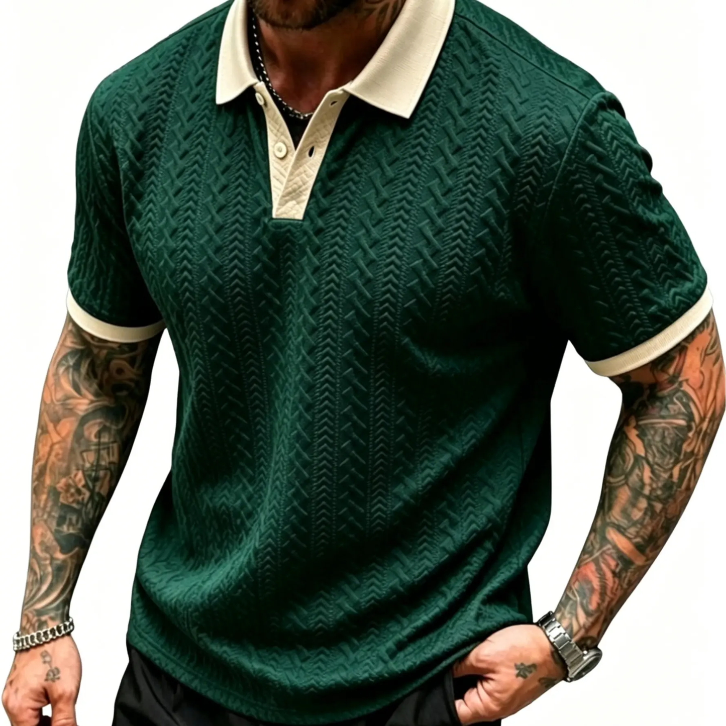 Men's Contrast Knit Polo Shirt