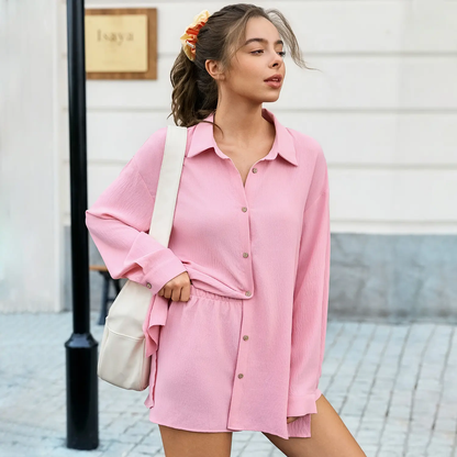 Women's 2 Piece Summer Gauze Shirt & Shorts Set - Casual Beach Vacation Outfit