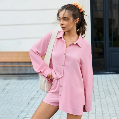 Women's 2 Piece Summer Gauze Shirt & Shorts Set - Casual Beach Vacation Outfit