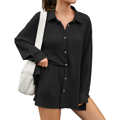 Women's 2 Piece Summer Gauze Shirt & Shorts Set - Casual Beach Vacation Outfit
