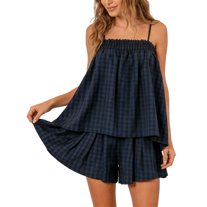 Women's Plaid Cami Shorts Set – Casual 2 Piece Lounge Outfit