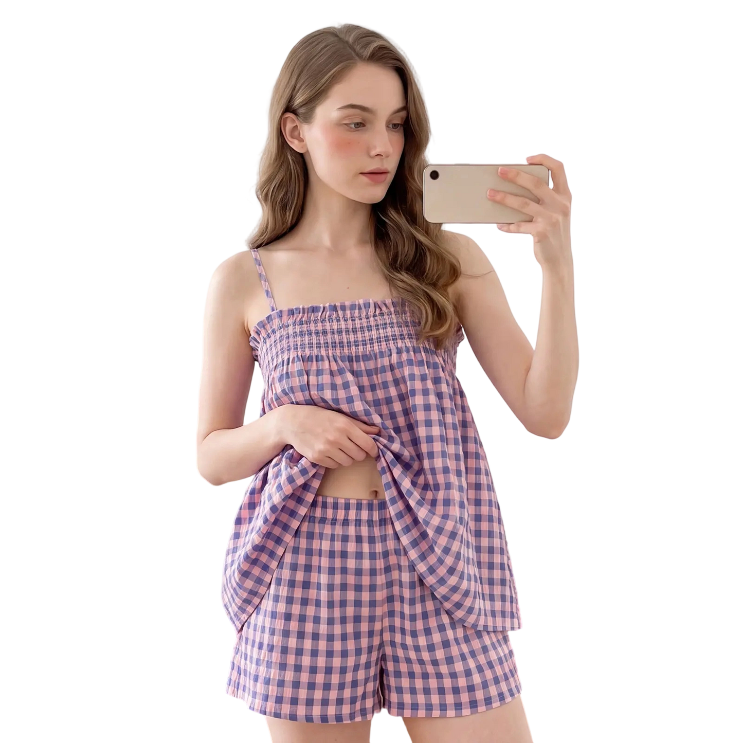 Women's Plaid Cami Shorts Set – Casual 2 Piece Lounge Outfit