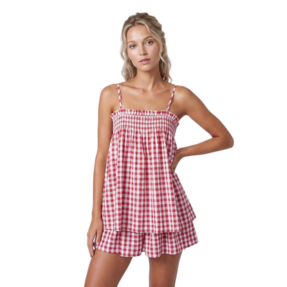 Women's Plaid Cami Shorts Set – Casual 2 Piece Lounge Outfit