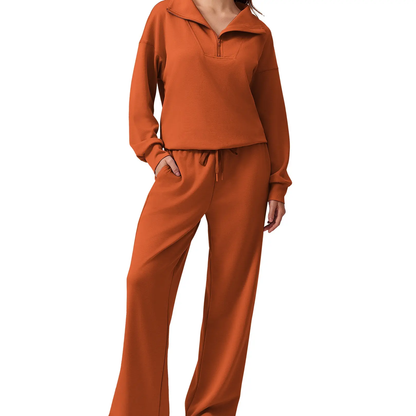 Women's 2 Piece Workout Set - Half Zip Pullover & Jogger Pants Activewear Outfit
