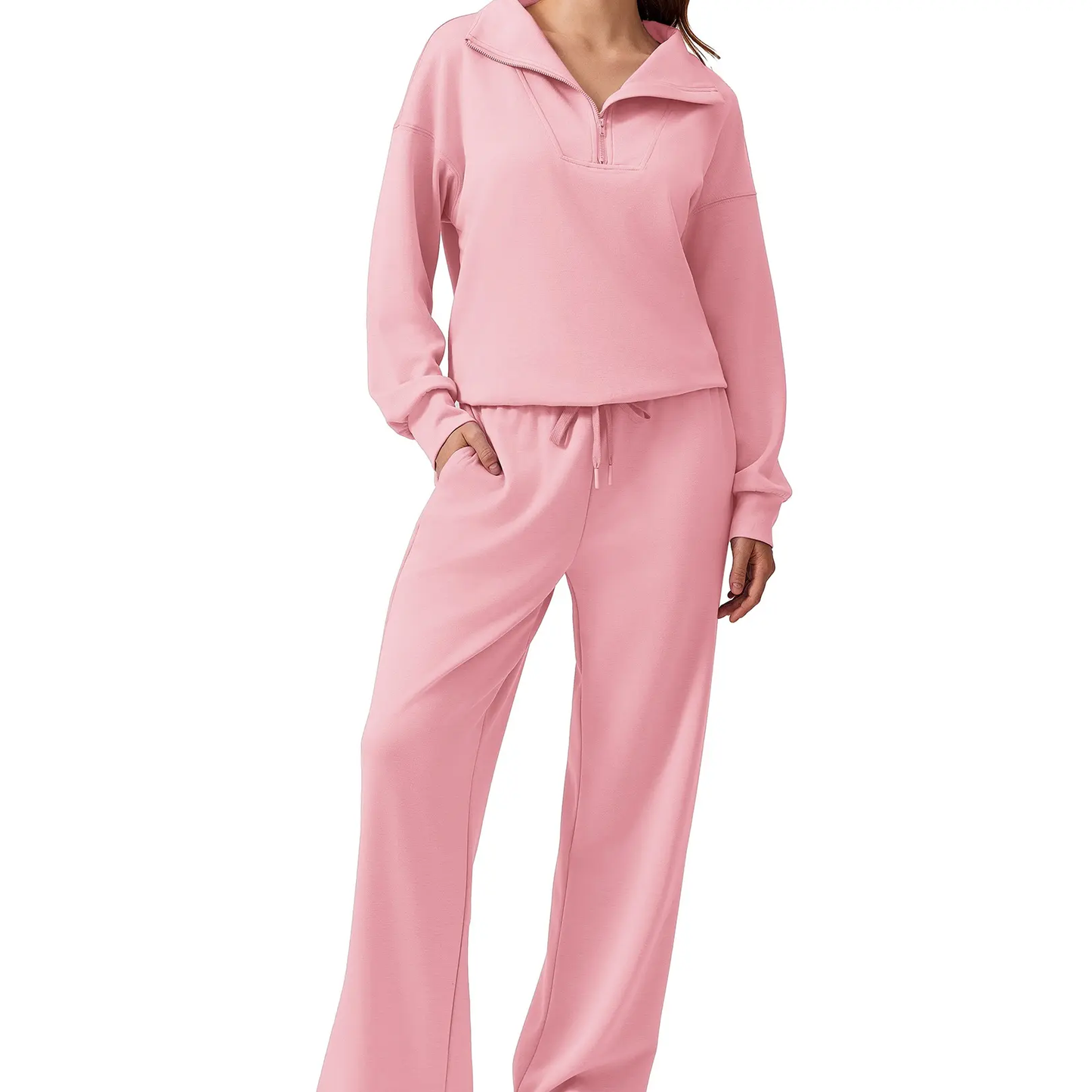 Women's 2 Piece Workout Set - Half Zip Pullover & Jogger Pants Activewear Outfit