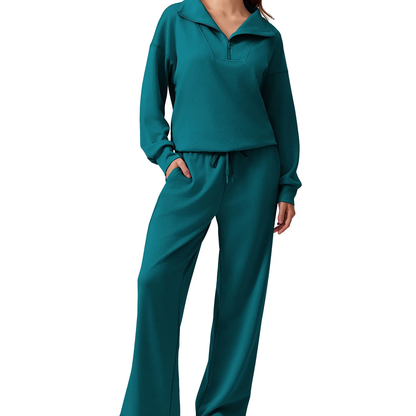 Women's 2 Piece Workout Set - Half Zip Pullover & Jogger Pants Activewear Outfit