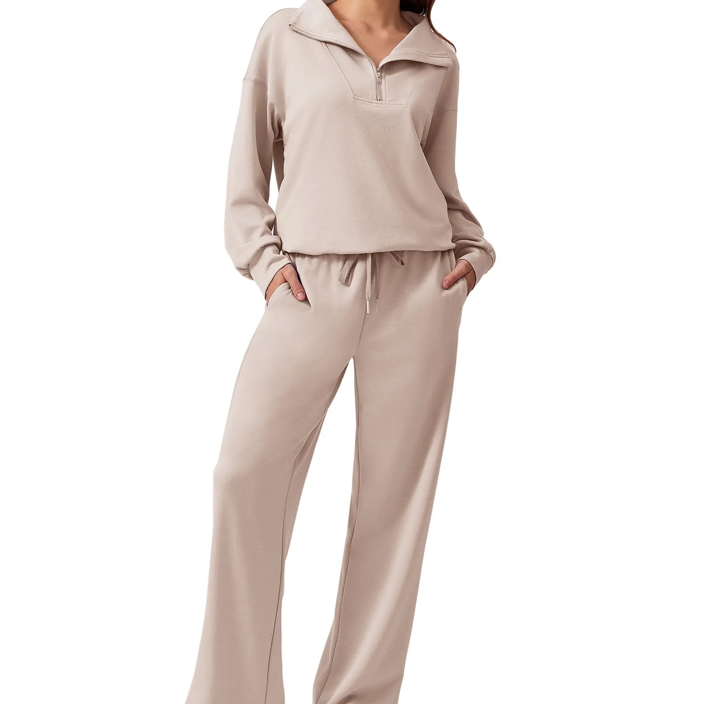 Women's 2 Piece Workout Set - Half Zip Pullover & Jogger Pants Activewear Outfit