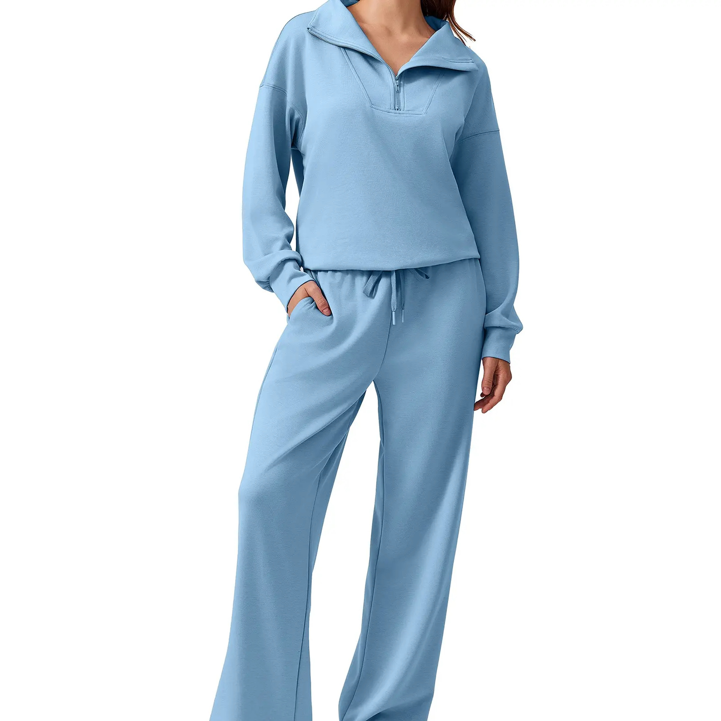 Women's 2 Piece Workout Set - Half Zip Pullover & Jogger Pants Activewear Outfit