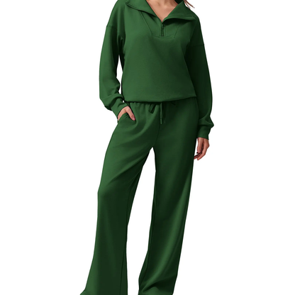 Women's 2 Piece Workout Set - Half Zip Pullover & Jogger Pants Activewear Outfit