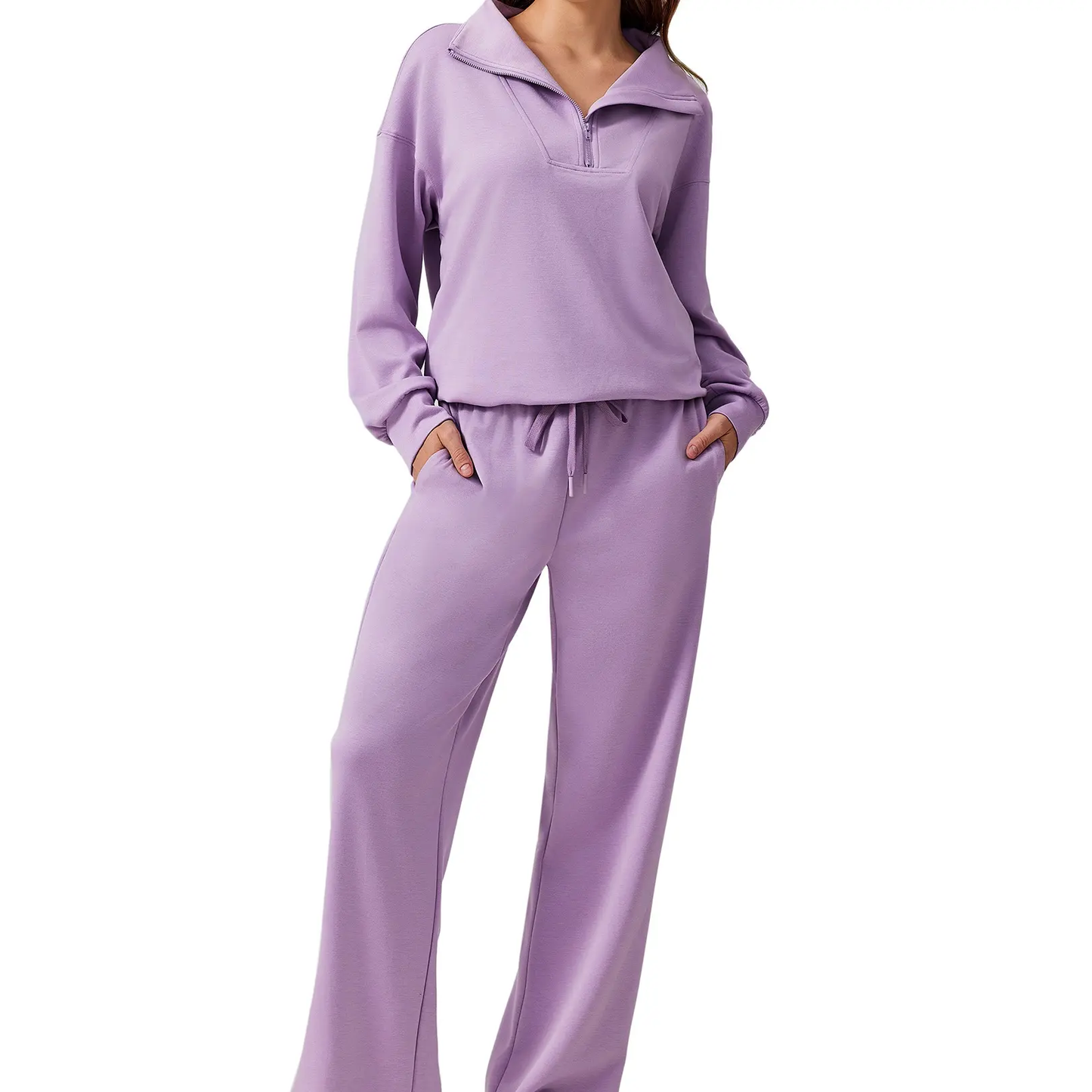 Women's 2 Piece Workout Set - Half Zip Pullover & Jogger Pants Activewear Outfit