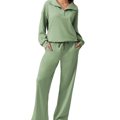 Women's 2 Piece Workout Set - Half Zip Pullover & Jogger Pants Activewear Outfit