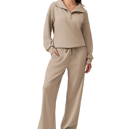 Women's 2 Piece Workout Set - Half Zip Pullover & Jogger Pants Activewear Outfit