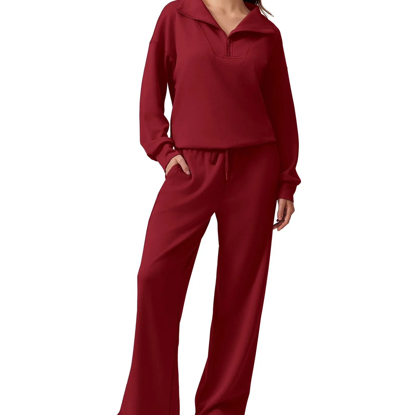 Women's 2 Piece Workout Set - Half Zip Pullover & Jogger Pants Activewear Outfit