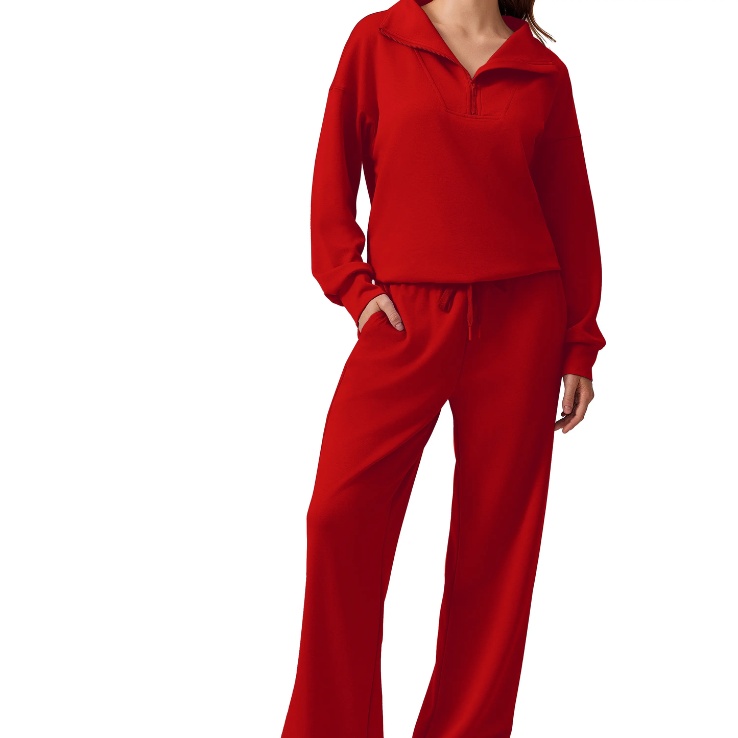 Women's 2 Piece Workout Set - Half Zip Pullover & Jogger Pants Activewear Outfit