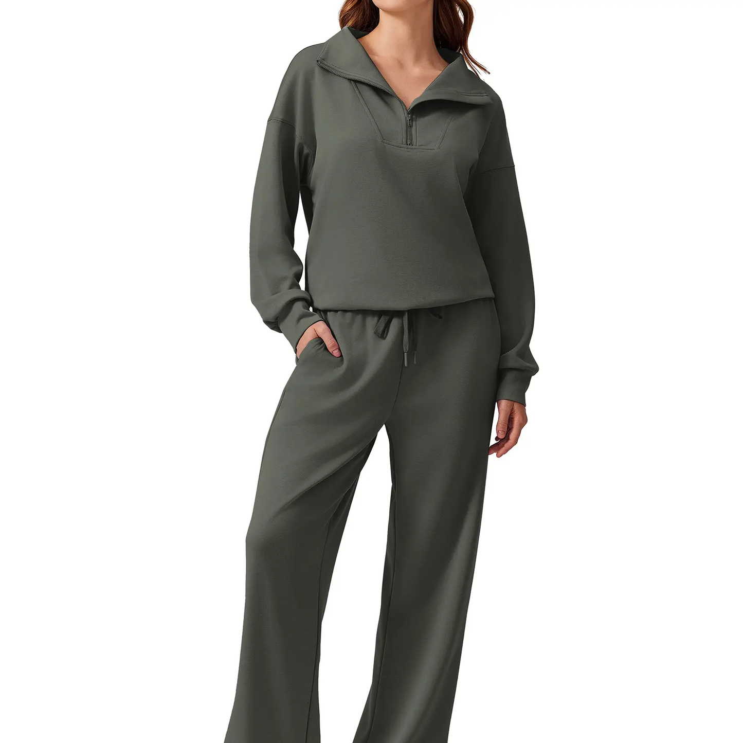 Women's 2 Piece Workout Set - Half Zip Pullover & Jogger Pants Activewear Outfit